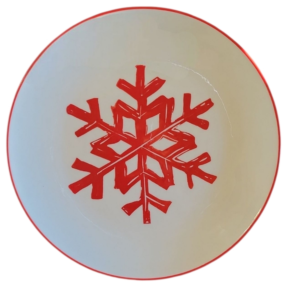 Celebrate It Pinecone Lodge Christmas Red Snowflake Salad Dessert Ceramic Plate